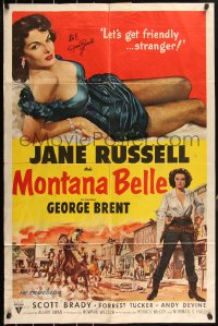 2s0163 MONTANA BELLE signed 1sh 1952 by Jane Russell, who wants to get friendly, great sexy art!