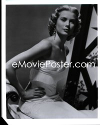 2s0377 GRACE KELLY 8x10 studio negative 1950s sexy close seated portrait in white dress!