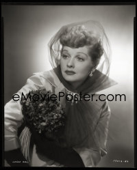 2s0320 LUCILLE BALL camera original 8x10 negative 1940s pensive portrait in elaborate dress & veil!