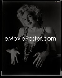 2s0399 MARILYN MONROE 8x10 studio negative 1950s sexy portrait in black dress & jewels leaning back!
