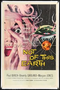 2s1122 NOT OF THIS EARTH linen 1sh 1957 classic art of screaming Beverly Garland & alien monster!