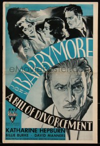 2s0044 BILL OF DIVORCEMENT pressbook 1932 John Barrymore, Katherine Hepburn's first, ultra rare!
