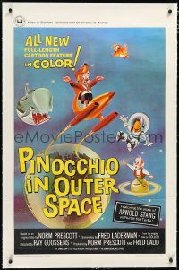2s1137 PINOCCHIO IN OUTER SPACE linen 1sh 1965 great sci-fi cartoon art, explore new worlds of wonder!