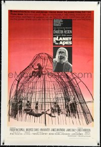 2s1138 PLANET OF THE APES linen 1sh 1968 Charlton Heston, classic sci-fi, cool art of caged humans!