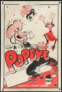 2s1141 POPEYE CARTOON IN COLOR linen 1sh 1949 art of him punching Bluto as Olive Oyl cheers, rare!