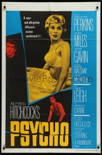 2s0166 PSYCHO 1sh 1960 sexy half-dressed Janet Leigh, Anthony Perkins, Alfred Hitchcock classic!