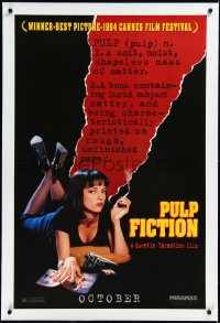 2s1145 PULP FICTION linen teaser 1sh 1994 Quentin Tarantino, sexy Uma Thurman smoking by black background!