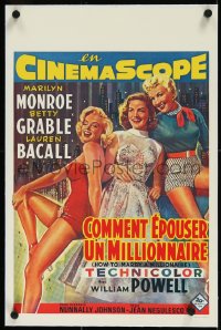 2s0668 HOW TO MARRY A MILLIONAIRE linen 14x21 Belgian REPRO poster 1990s Marilyn, Grable & Bacall!
