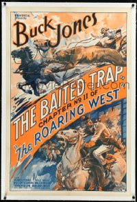 2s1161 ROARING WEST linen chapter 11 1sh 1935 great art of cowboy Buck Jones, The Baited Trap, rare!