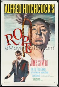 2s1163 ROPE linen 1sh R1958 best art of James Stewart & director Alfred Hitchcock with murder weapon!