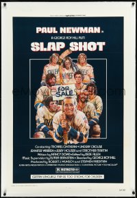 2s1179 SLAP SHOT linen 1sh 1977 Paul Newman hockey sports classic, great cast portrait art by Craig!