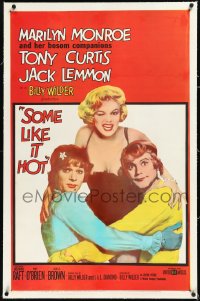 2s1182 SOME LIKE IT HOT linen 1sh 1960 sexy Marilyn Monroe with Tony Curtis & Jack Lemmon in drag!