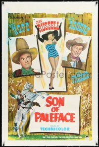 2s1183 SON OF PALEFACE linen 1sh 1952 cowboy Roy Rogers & Trigger, Bob Hope & sexy Jane Russell!