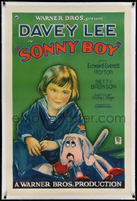 2s1185 SONNY BOY linen style B 1sh 1929 great stone litho art of Davey Lee with toy dog, ultra rare!