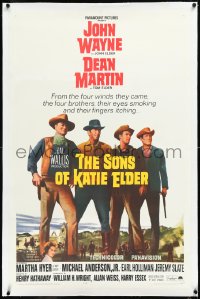 2s1186 SONS OF KATIE ELDER linen 1sh 1965 line up of John Wayne, Dean Martin & more + Martha Hyer!