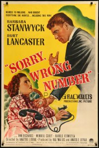 2s0442 SORRY WRONG NUMBER 1sh 1948 Burt Lancaster about to backhand startled Barbara Stanwyck!