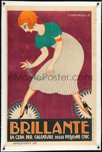 2s0591 BRILLANTE linen 25x37 Italian advertising poster 1921 Bevilacqua art of woman w/ waxed shoes!