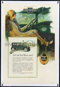 2s0592 CHEVROLET linen 25x38 advertising poster 1920s a car for her too, Bigger and Better, rare!