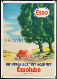 2s0595 ESSO linen 30x43 Dutch advertising poster 1930s Essolube, art of car racing down country road!