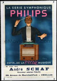 2s0573 PHILIPS linen 31x46 French advertising poster 1930s Fircsa art of orchestra conductor, rare!