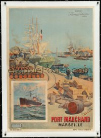 2s0611 PORT MARCHAND linen 29x41 French special poster 1905 Frederic Hugo d'Alesi art of sea port!