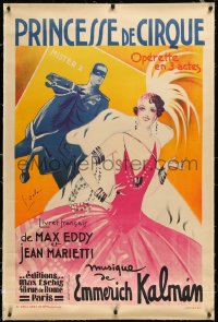 2s0581 PRINCESSE DE CIRQUE linen 32x48 French stage poster 1936 Dola art of woman & masked man, rare!