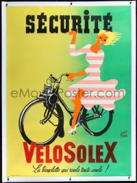 2s0575 VELOSOLEX linen 45x63 French advertising poster 1950s Ravo art of woman on motorized bicycle!