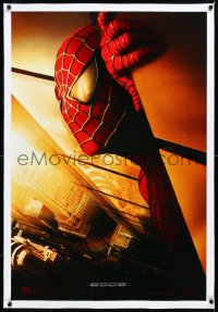 2s1188 SPIDER-MAN linen int'l Spanish language teaser 1sh 2002 Maguire w/WTC towers in eyes, Marvel!