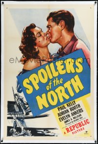 2s1190 SPOILERS OF THE NORTH linen 1sh 1947 romantic art of Paul Kelly kissing sexy Adrian Booth!