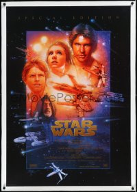 2s1196 STAR WARS linen style B int'l 1sh R1997 George Lucas sci-fi classic, cool art montage by Drew Struzan!