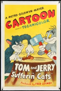 2s1208 SUFFERIN' CATS linen 1sh R1949 great cartoon art of Tom & friend about to chop up Jerry, rare!