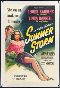 2s1209 SUMMER STORM linen 1sh 1944 great litho art of super sexy Linda Darnell & George Sanders!