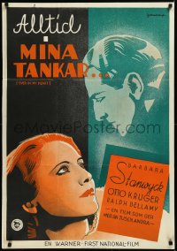 2s0500 EVER IN MY HEART Swedish 1934 Rohman art of Barbara Stanwyck & Otto Kruger, ultra rare!