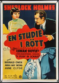 2s0681 STUDY IN SCARLET linen Swedish 1933 art of Anna May Wong & Komai, Sherlock Holmes, ultra rare!