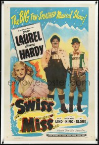 2s1213 SWISS MISS linen 1sh R1947 Stan Laurel, Oliver Hardy & Della Lind in Switzerland, ultra rare!