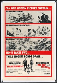 2s1228 THUNDERBALL/YOU ONLY LIVE TWICE linen 1sh 1971 Sean Connery's two biggest James Bonds of all!