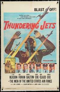 2s1229 THUNDERING JETS linen 1sh 1958 United States Air Force, cool image of pilot & fighter planes!
