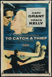 2s0444 TO CATCH A THIEF 1sh 1955 cool art of beautiful Grace Kelly & Cary Grant, Alfred Hitchcock!
