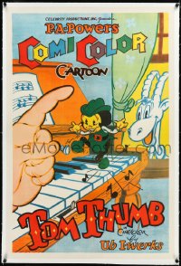 2s1232 TOM THUMB linen 1sh 1936 ComiColor cartoon, Ub Iwerks art of tiny boy dancing on piano, rare!