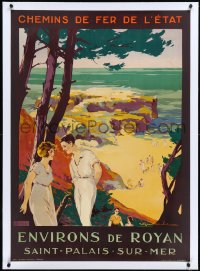 2s0636 ENVIRONS DE ROYAN linen 29x41 French travel poster 1920s Soubie art of couple by ocean, rare!