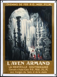 2s0643 L'AVEN ARMAND linen 30x42 French travel poster 1930s Eiffel art of Cevennes Park Great Hall!