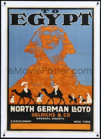 2s0645 NORDDEUTSCHER LLOYD linen 25x35 travel poster 1913 IAS art of camels by Sphinx in Egypt, rare!