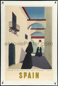 2s0655 SPAIN linen 25x39 Spanish travel poster 1950s Georget art of nuns in Madrid with backs turned!