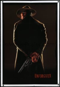 2s1238 UNFORGIVEN linen teaser 1sh 1992 gunslinger Clint Eastwood from behind, undated design!