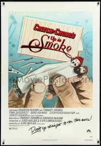 2s1240 UP IN SMOKE linen recalled 1sh 1978 Cheech & Chong marijuana drug classic, original tagline!