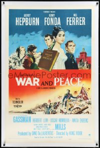 2s1248 WAR & PEACE linen 1sh 1956 art of Audrey Hepburn, Henry Fonda & Mel Ferrer, Leo Tolstoy epic!
