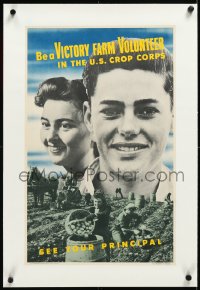 2s0613 BE A VICTORY FARM VOLUNTEER linen 14x22 WWII war poster 1943 U.S. Crop Corps aimed at teens!