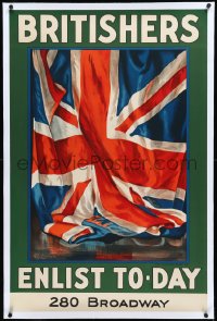 2s0614 BRITISHERS ENLIST TO-DAY linen 27x41 WWI war poster 1917 Guy Lipscombe flag art, ultra rare!