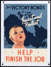 2s0615 BUY VICTORY BONDS INVEST & PROTECT linen 19x26 Canadian WWII war poster 1940s Arbuckle art, rare!