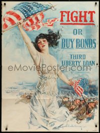 2s0490 FIGHT OR BUY BONDS 30x40 WWI war poster 1917 striking Howard Chandler Christy art, rare!